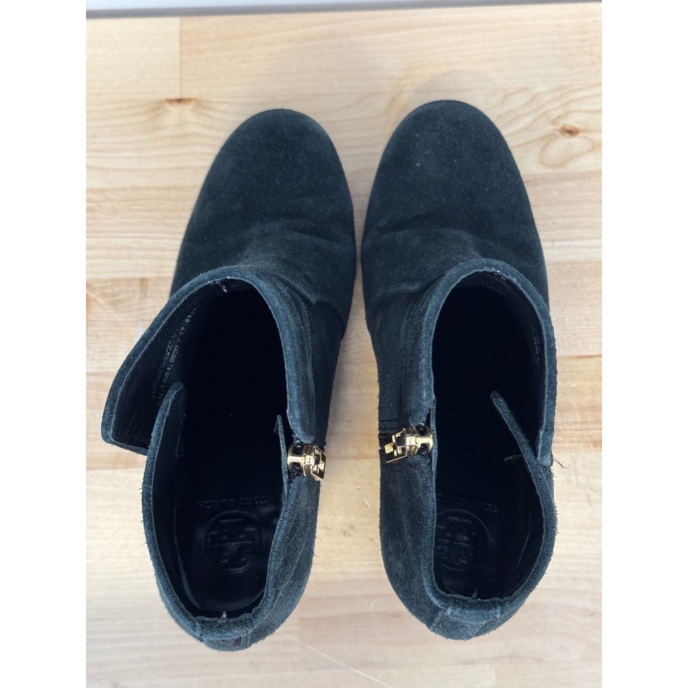 Tory Burch Black Suede Leather Block Heel Ankle Booties Boots Women's Size 7.5M‎ - Picture 4 of 11